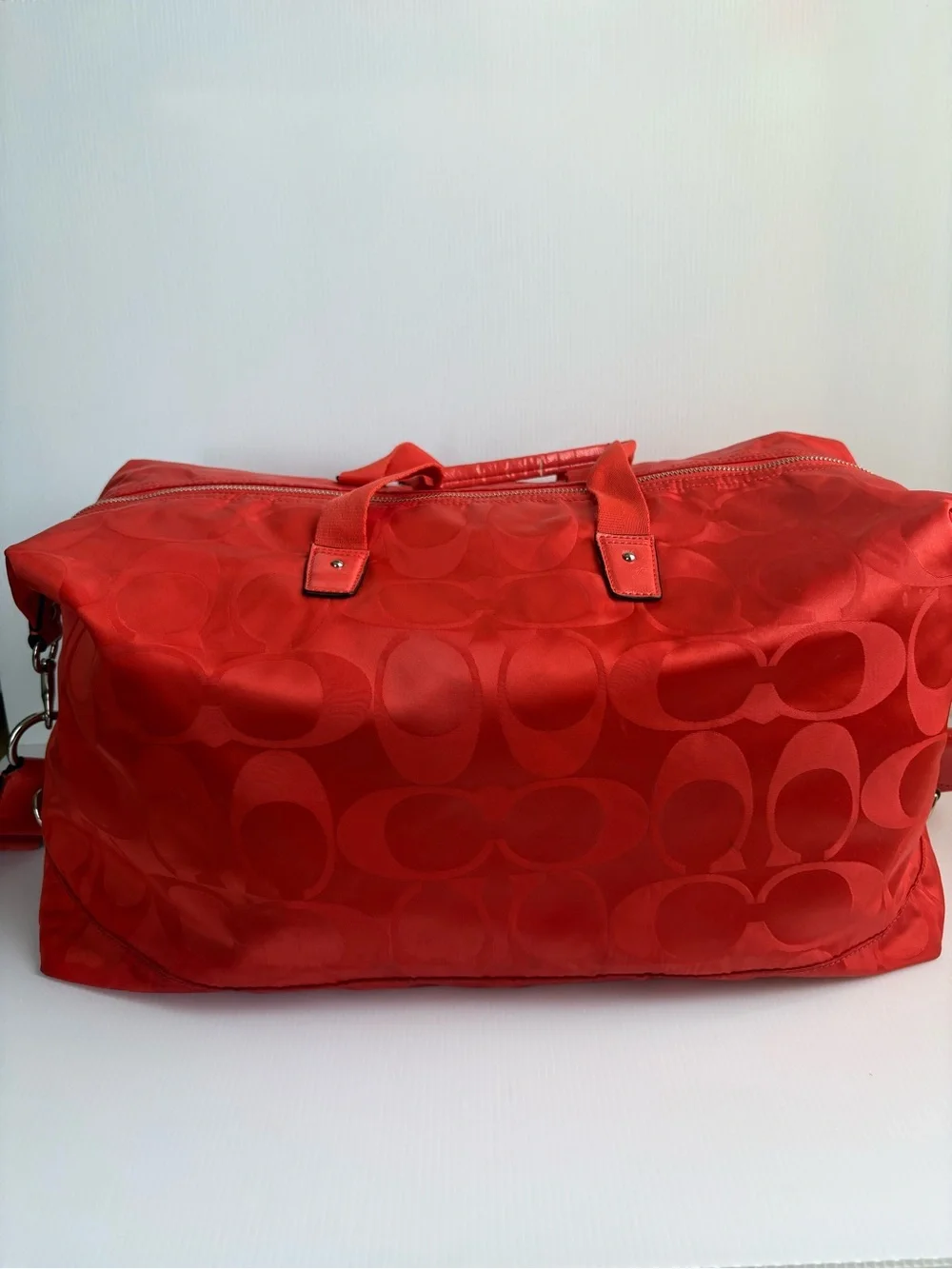 Coach Signature Hot Orange Nylon Travel Weekender Duffle Bag
